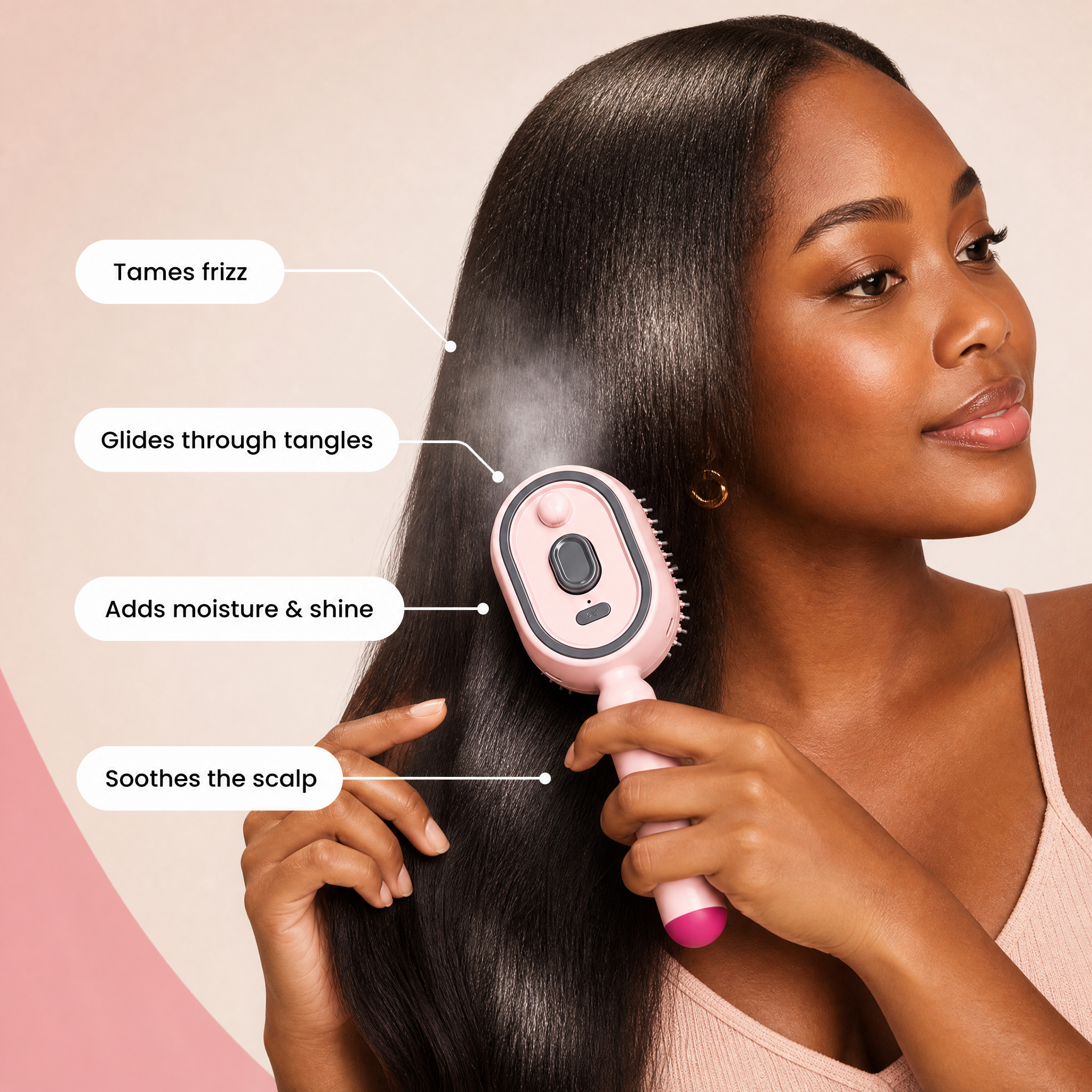 Tames frizz, glides through tangles, adds shine, soothes the scalp
