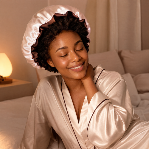 Sleeping in the Dr.Reju satin bonnet